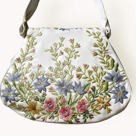 Vintage 50s Marheta Floral Embroidered Vinyl Shoulder Bag - Picture 6 of 15